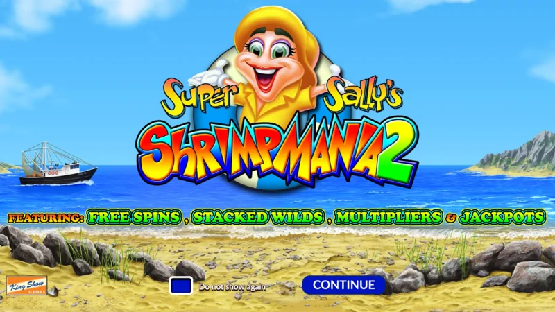 Super Sally's Shrimpmania 2 - glavni ekran s bubnjevima 5×4 i mrežom od 40 isplatnih linija